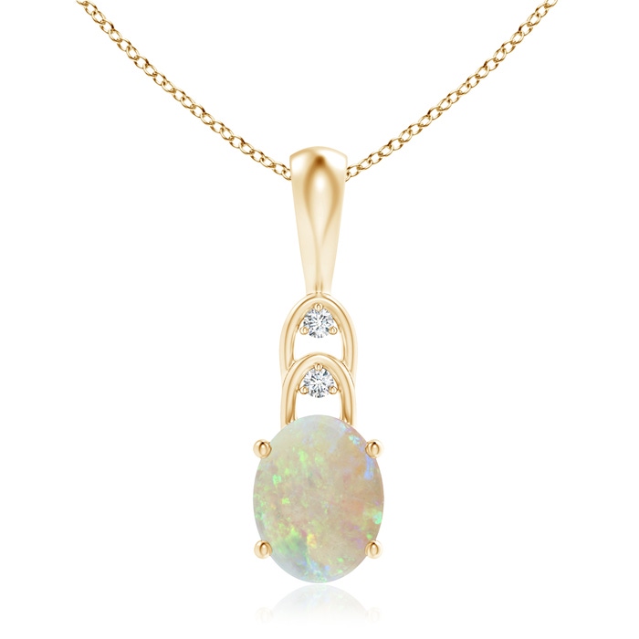 9x7mm AAA Oval Opal Solitaire Pendant with Diamonds in Yellow Gold 