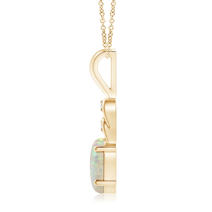 9x7mm AAA Oval Opal Solitaire Pendant with Diamonds in Yellow Gold product image