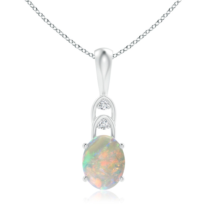 9x7mm AAAA Oval Opal Solitaire Pendant with Diamonds in P950 Platinum 