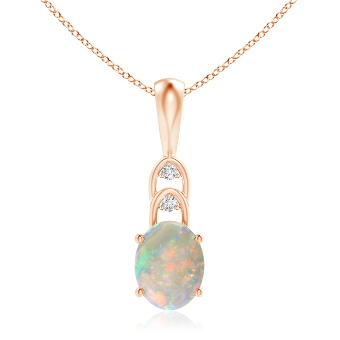 9x7mm AAAA Oval Opal Solitaire Pendant with Diamonds in Rose Gold