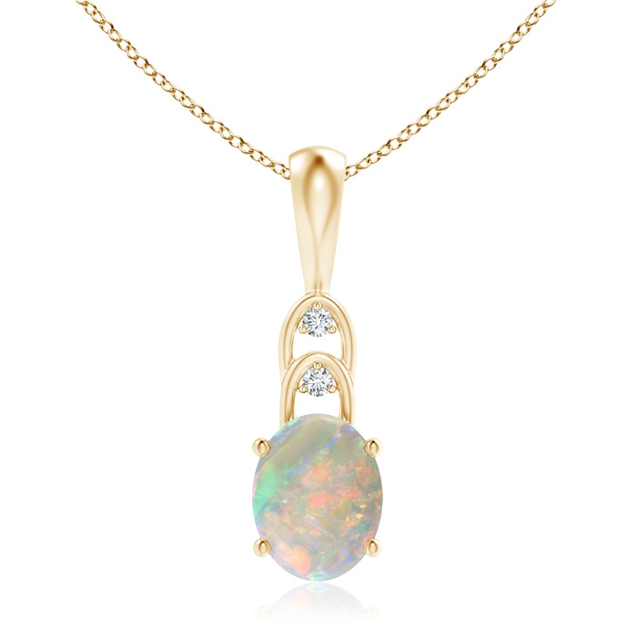 9x7mm AAAA Oval Opal Solitaire Pendant with Diamonds in Yellow Gold