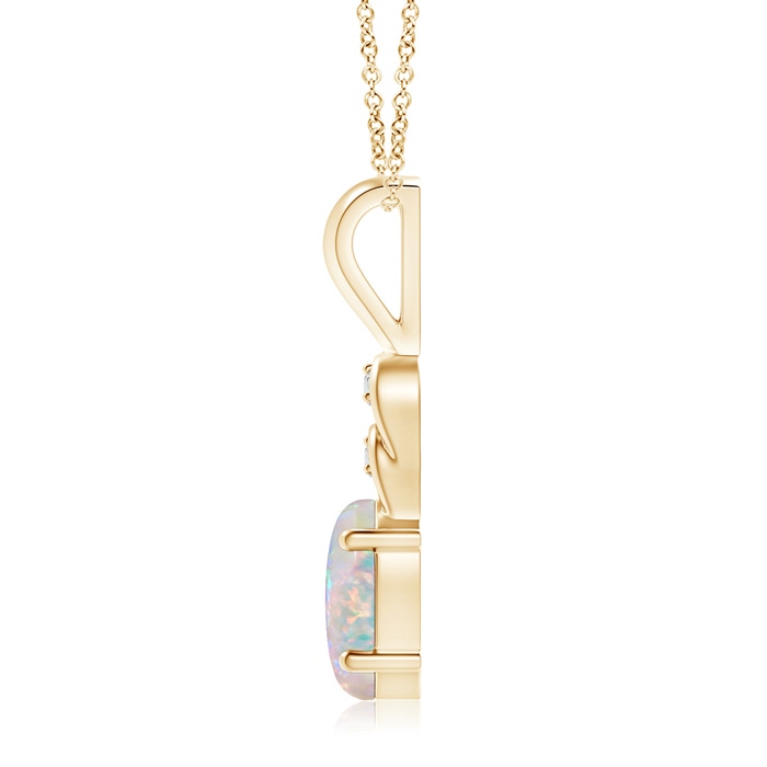 9x7mm AAAA Oval Opal Solitaire Pendant with Diamonds in Yellow Gold Product Image