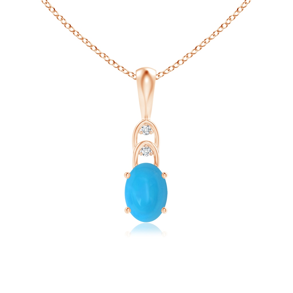 7x5mm AAAA Oval Turquoise Solitaire Pendant with Diamonds in Rose Gold