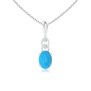 7x5mm AAAA Oval Turquoise Solitaire Pendant with Diamonds in White Gold