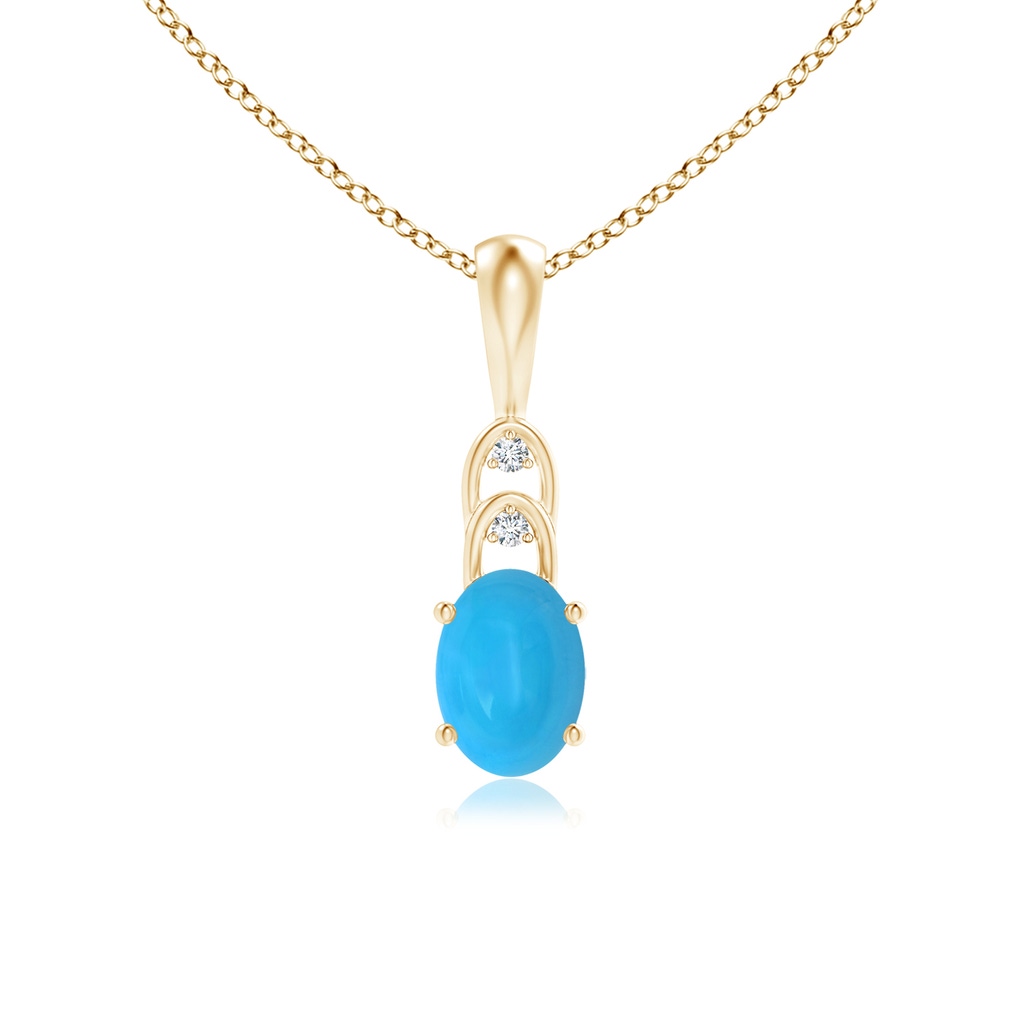 7x5mm AAAA Oval Turquoise Solitaire Pendant with Diamonds in Yellow Gold