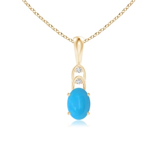 7x5mm AAAA Oval Turquoise Solitaire Pendant with Diamonds in Yellow Gold