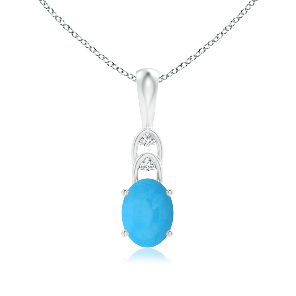 8x6mm AAA Oval Turquoise Solitaire Pendant with Diamonds in White Gold