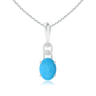 8x6mm AAA Oval Turquoise Solitaire Pendant with Diamonds in White Gold