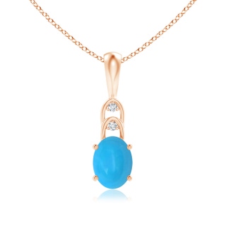 8x6mm AAAA Oval Turquoise Solitaire Pendant with Diamonds in Rose Gold