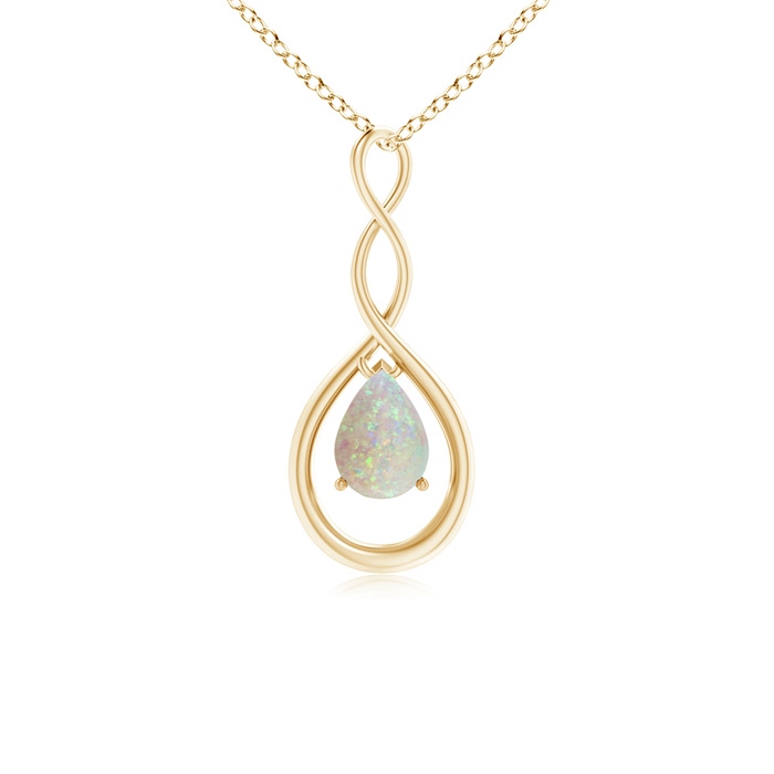 7x5mm AAA Pear-Shaped Opal Infinity Loop Pendant in Yellow Gold 