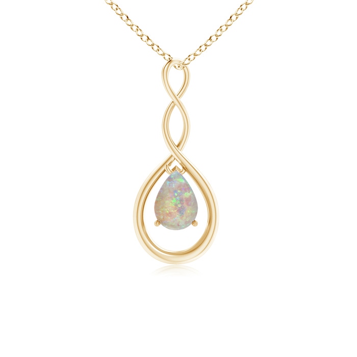 7x5mm AAAA Pear-Shaped Opal Infinity Loop Pendant in Yellow Gold