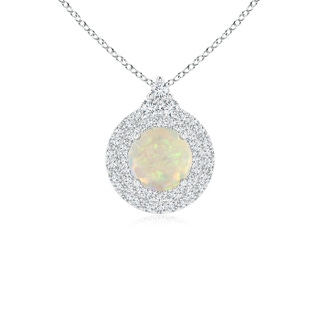 6mm AAA Round Opal and Diamond Double Halo Pendant in 9K White Gold