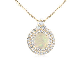 6mm AAA Round Opal and Diamond Double Halo Pendant in 9K Yellow Gold