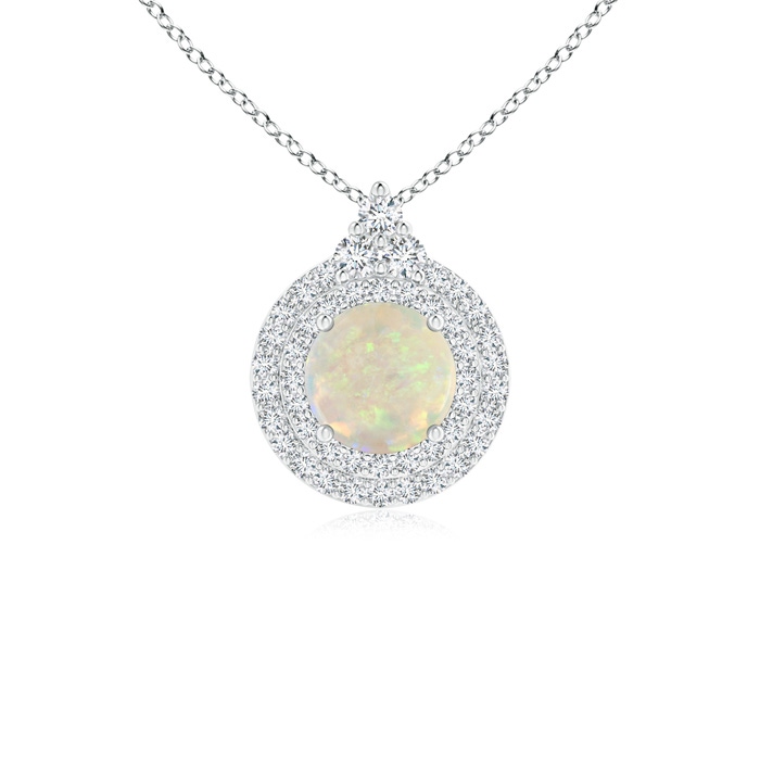 6mm AAA Round Opal and Diamond Double Halo Pendant in P950 Platinum 