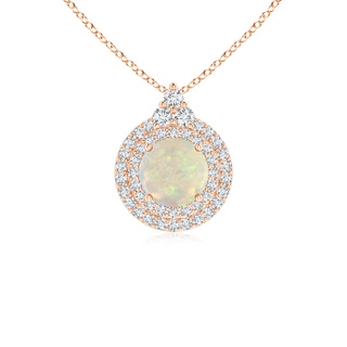 6mm AAA Round Opal and Diamond Double Halo Pendant in Rose Gold