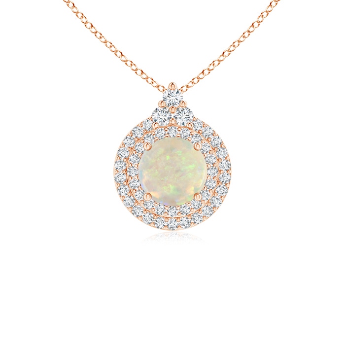 6mm AAA Round Opal and Diamond Double Halo Pendant in Rose Gold 
