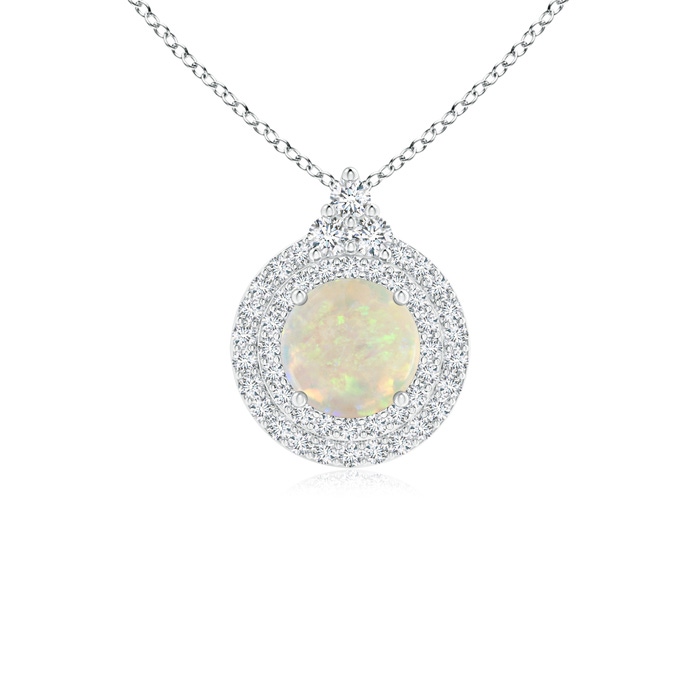 6mm AAA Round Opal and Diamond Double Halo Pendant in White Gold