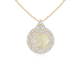 6mm AAA Round Opal and Diamond Double Halo Pendant in Yellow Gold