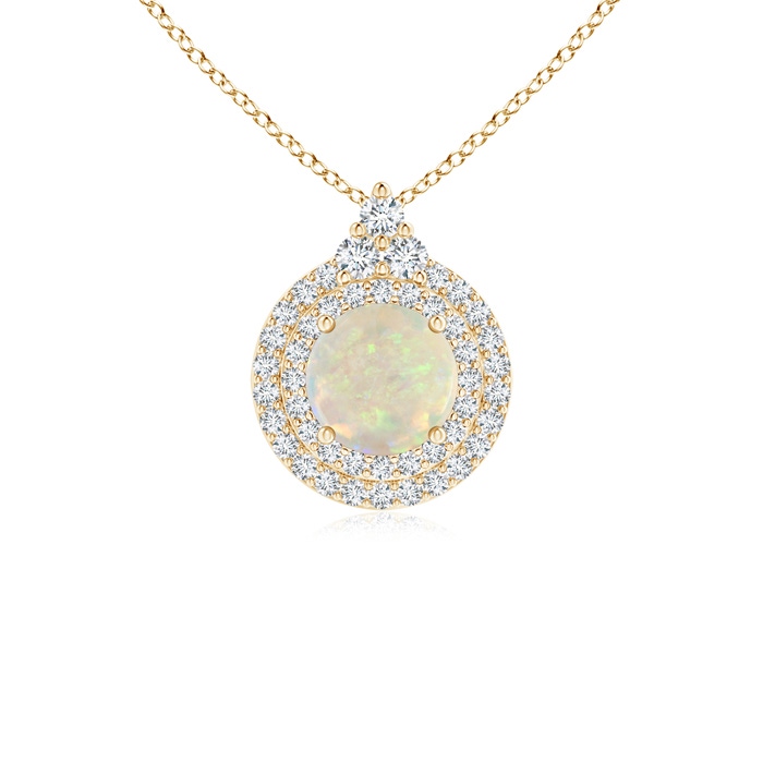 6mm AAA Round Opal and Diamond Double Halo Pendant in Yellow Gold 