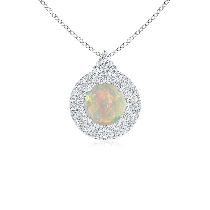 6mm AAAA Round Opal and Diamond Double Halo Pendant in P950 Platinum 