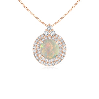 6mm AAAA Round Opal and Diamond Double Halo Pendant in Rose Gold