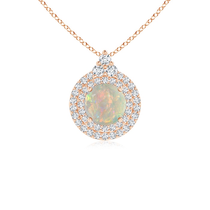 6mm AAAA Round Opal and Diamond Double Halo Pendant in Rose Gold 