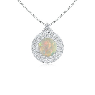 6mm AAAA Round Opal and Diamond Double Halo Pendant in White Gold