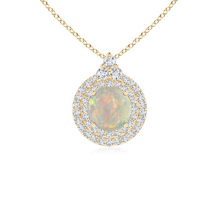 Round Opal and Diamond Double Halo Pendant | Angara