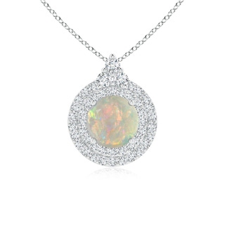 7mm AAAA Round Opal and Diamond Double Halo Pendant in P950 Platinum
