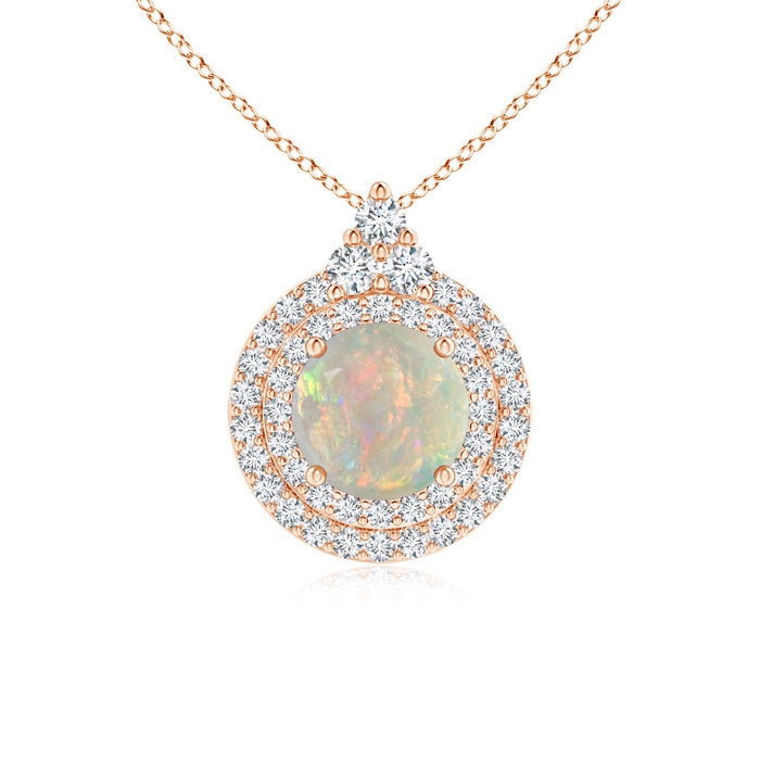 7mm AAAA Round Opal and Diamond Double Halo Pendant in Rose Gold 