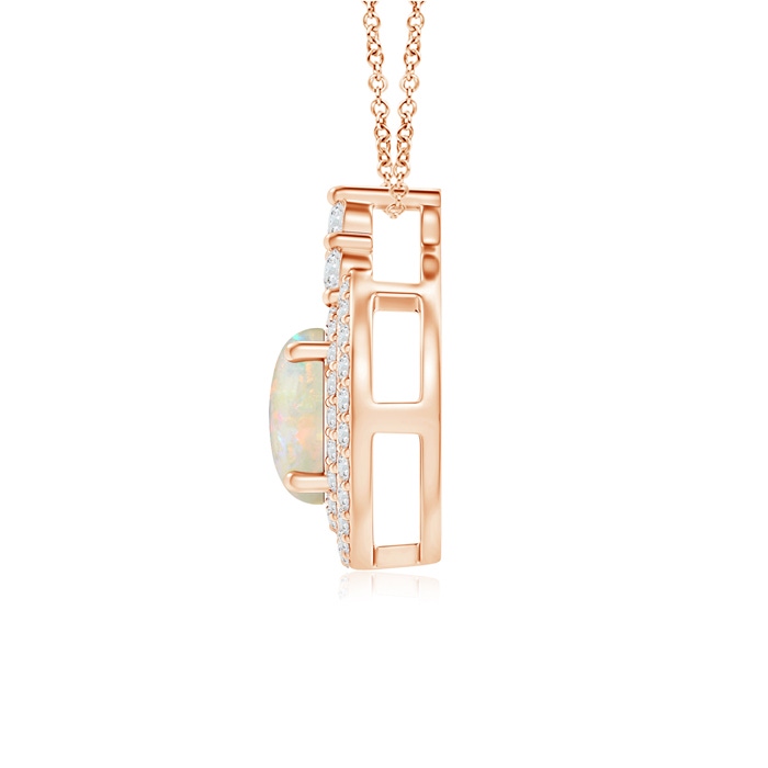 7mm AAAA Round Opal and Diamond Double Halo Pendant in Rose Gold product image
