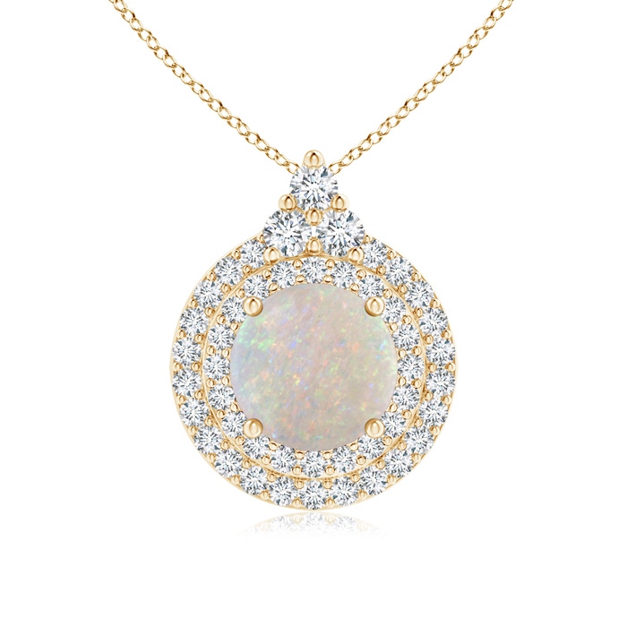 8mm AA Round Opal and Diamond Double Halo Pendant in Yellow Gold 