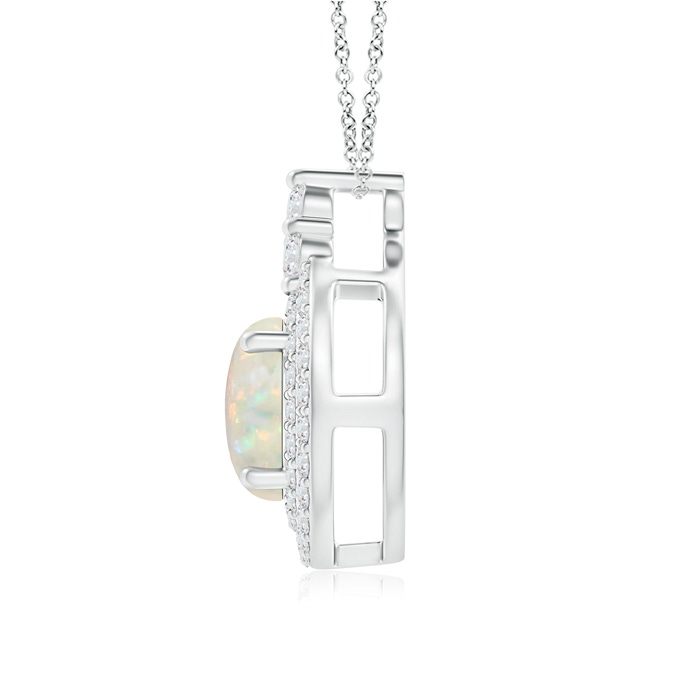 8mm AAA Round Opal and Diamond Double Halo Pendant in White Gold product image