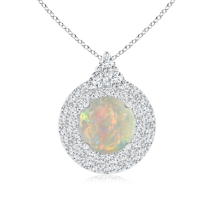 8mm AAAA Round Opal and Diamond Double Halo Pendant in P950 Platinum 