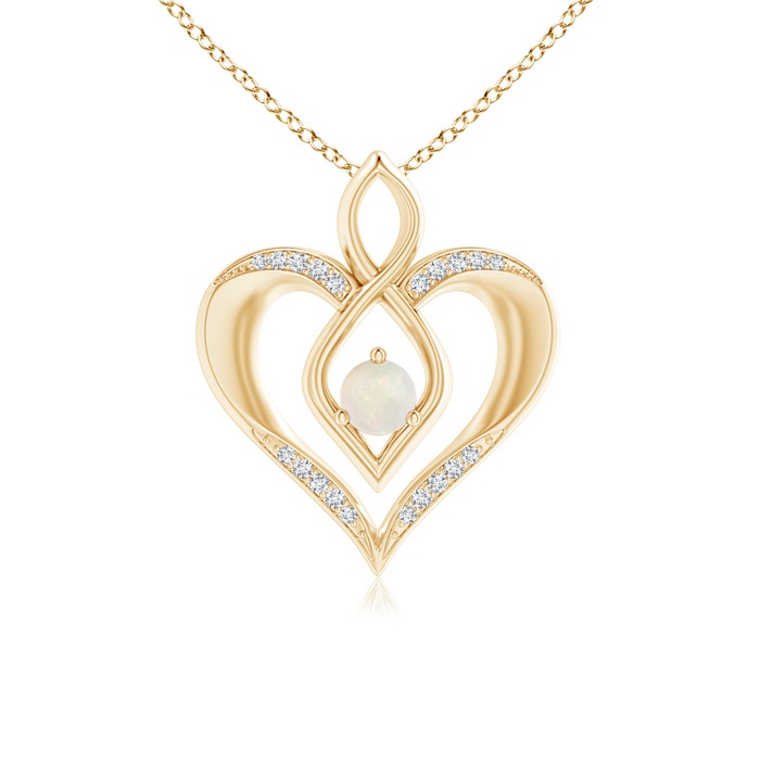 4mm A Opal Infinity Heart Pendant with Diamond Accents in Yellow Gold 