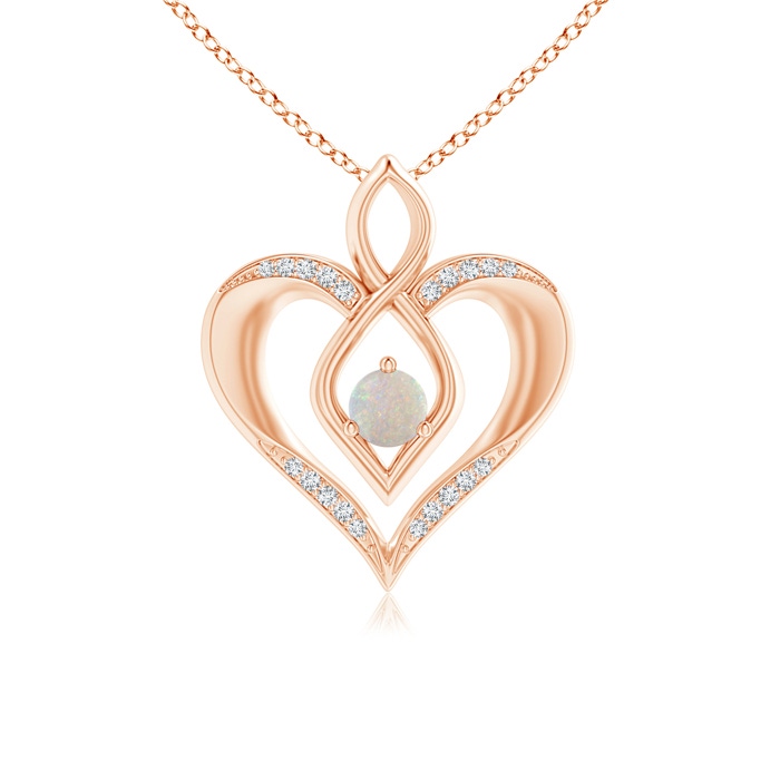 4mm AA Opal Infinity Heart Pendant with Diamond Accents in Rose Gold 