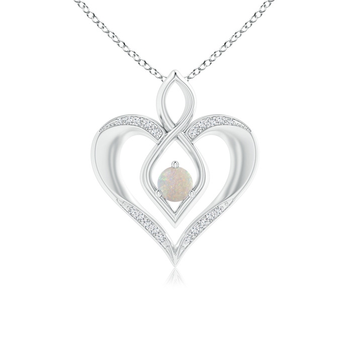 4mm AA Opal Infinity Heart Pendant with Diamond Accents in S999 Silver 