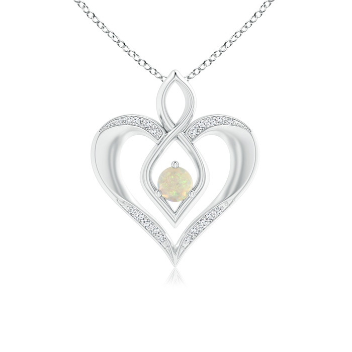 4mm AAA Opal Infinity Heart Pendant with Diamond Accents in White Gold 