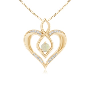 4mm AAA Opal Infinity Heart Pendant with Diamond Accents in Yellow Gold