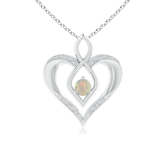 4mm AAAA Opal Infinity Heart Pendant with Diamond Accents in P950 Platinum