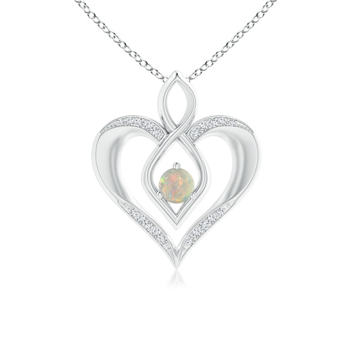 4mm AAAA Opal Infinity Heart Pendant with Diamond Accents in White Gold