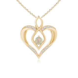 4mm AAAA Opal Infinity Heart Pendant with Diamond Accents in Yellow Gold