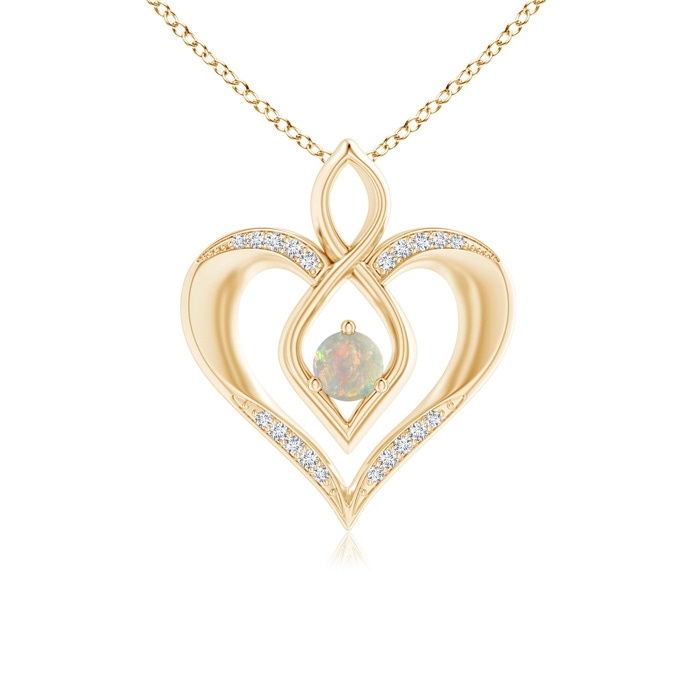 4mm AAAA Opal Infinity Heart Pendant with Diamond Accents in Yellow Gold 
