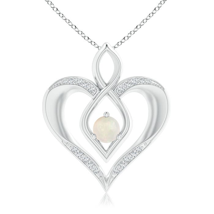 Opal Infinity Heart Pendant with Diamond Accents