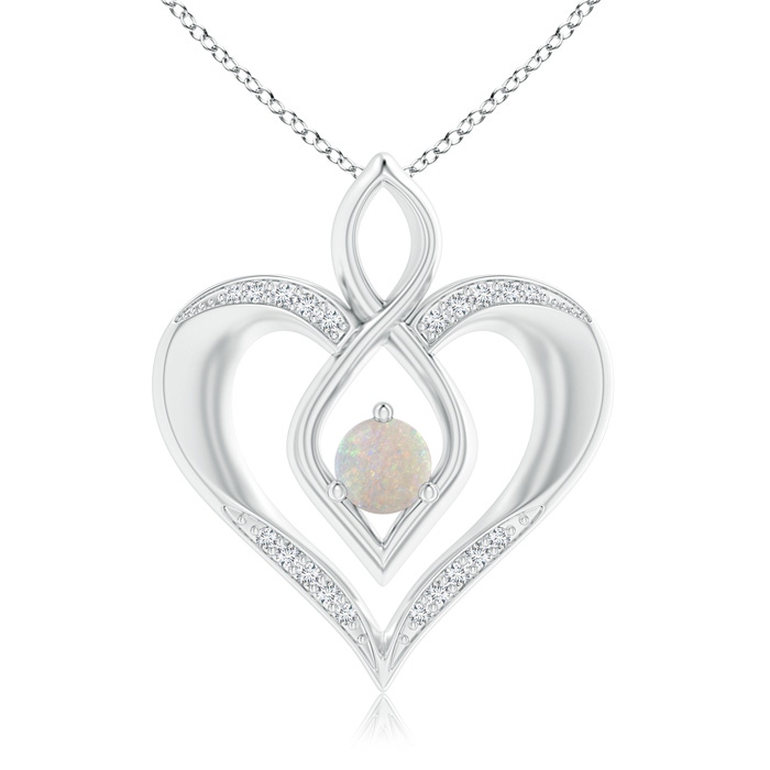 5mm AA Opal Infinity Heart Pendant with Diamond Accents in White Gold 