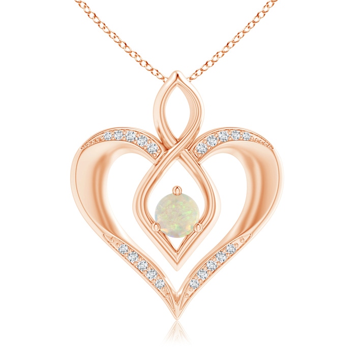 5mm AAA Opal Infinity Heart Pendant with Diamond Accents in Rose Gold 