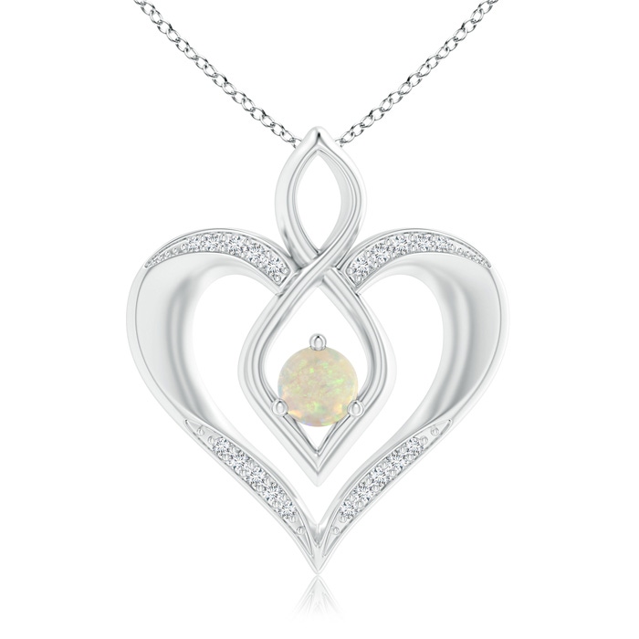 5mm AAA Opal Infinity Heart Pendant with Diamond Accents in White Gold 