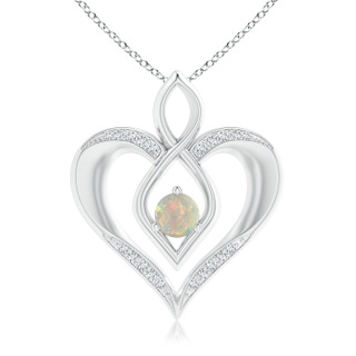 5mm AAAA Opal Infinity Heart Pendant with Diamond Accents in White Gold