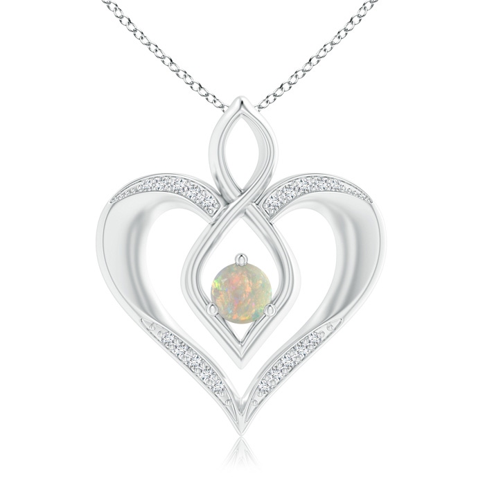 5mm AAAA Opal Infinity Heart Pendant with Diamond Accents in White Gold 