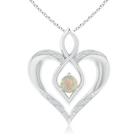 5mm AAAA Opal Infinity Heart Pendant with Diamond Accents in White Gold